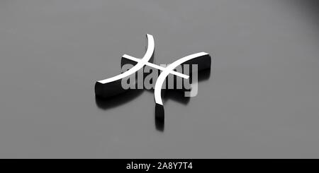 Signe astrologique Poissons concept. Horoscope astrologique symbole sur fond noir. 3d illustration Banque D'Images