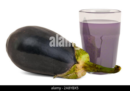 Verre de jus d'aubergine avec les aubergines, rendu 3D isolé sur fond blanc Banque D'Images