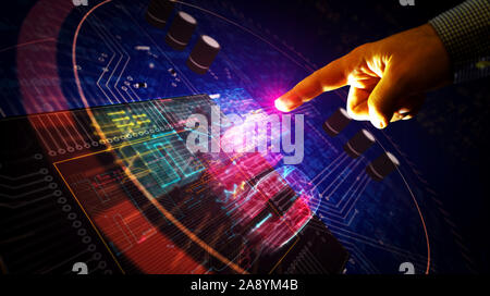 Symbole HTML5 futuristic hologram le rendu 3D illustration. Abstract digital concept de langage de programmation, codage, logiciel et la technologie de l'internet Banque D'Images
