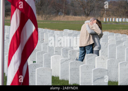 Newtown, Connecticut, USA - 11/11/2019 : Célébration de la Journée des anciens combattants au cimetière National de Washington Crossing Banque D'Images