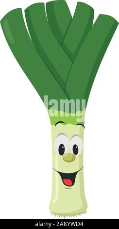 Caractères légumes Collection : Vector illustration d'un drôle de sourire et le poireau dans un style de dessin animé. Illustration de Vecteur