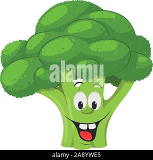 Caractères légumes Collection : Vector illustration d'un drôle de sourire et le brocoli dans un style de dessin animé. Illustration de Vecteur