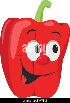 Caractères légumes Collection : Vector illustration d'un drôle de sourire et le poivron rouge dans un style de dessin animé. Illustration de Vecteur