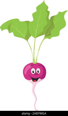 Caractères légumes Collection : Vector illustration d'un drôle de sourire et de radis cartoon style. Illustration de Vecteur