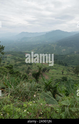 Une vue panoramique sur une vallée verdoyante et les montagnes dans le sud du Vietnam Banque D'Images