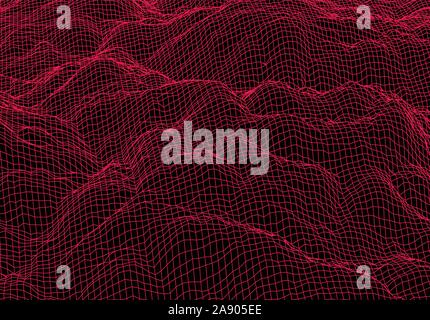 Paysage Numérique avec des montagnes de grille en ligne Illustration de Vecteur