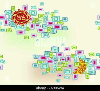 Résumé image du soleil, de la lune et les nuages. Modèle sans couture. EPS10 vector illustration. Illustration de Vecteur