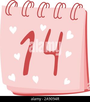Le jour de la Saint-Valentin. Calendrier avec l'inscription. 14 février. Couleur rose.. Illustration de Vecteur