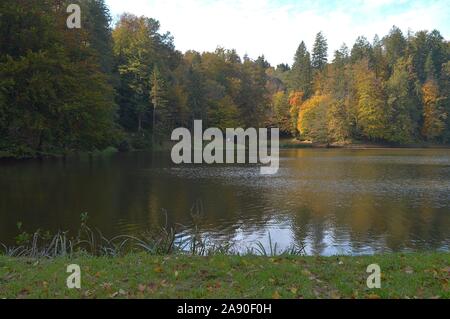 Paysage d'automne sur le lac de Trakošćan, Croatie Banque D'Images