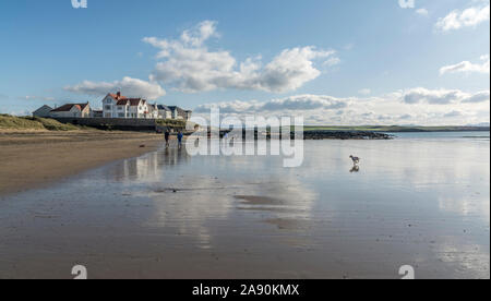 Vue de la plage à Traeth Llydan, près de conseil informatique sur l'île d'Anglesey, dans le Nord du Pays de Galles, Royaume-Uni. Prises le 29 octobre 2019. Banque D'Images