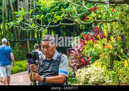 L'une active Asian senior mâle homme chinois de prendre des photos avec son appareil photo reflex numérique Banque D'Images