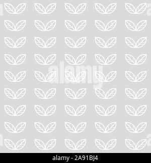 Modèle transparent avec des feuilles. Vector floral background scandinave monochrome avec des feuilles blanches dans une rangée Illustration de Vecteur