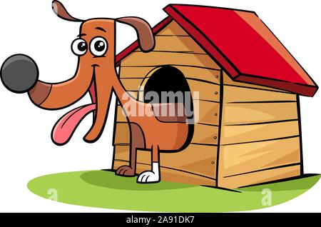 Cartoon Illustration de chien heureux Bande Dessinée personnage animal dans sa niche Illustration de Vecteur