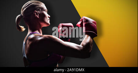 Composite image boxer avec position de combat Banque D'Images