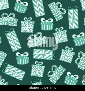 Modèle sans couture avec hand drawn doodle illustration de cadeaux de Noël. Nouvel An et vecteur de Noël présente. Tissu de fête. textile imprimer te Illustration de Vecteur