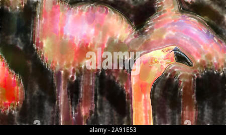 Aquarelle illustration : vue sur le cou et la tête d'un flamant rose, nom scientifique Phoenicopteridae, isolé de arrière-plan flou avec bokeh, anima Banque D'Images