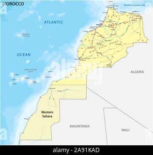 Carte routière du Royaume du Maroc Illustration de Vecteur