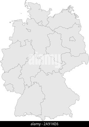 Carte des provinces frontières de l'Allemagne avec l'illustration vectorielle. Couleur gris clair. Illustration de Vecteur