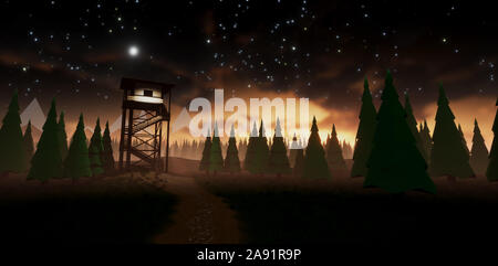 Avec un faible Forêt Poly fire watch tower Banque D'Images