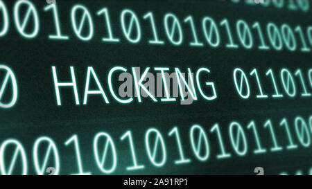 Chiffres de code binaire avec arrière-plan inscription hacking Banque D'Images