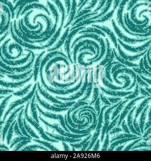 Modèle vectoriel en couleur turquoise. Motif transparent Marine faite d'éclaboussures et des vagues. La texture des spirales de boucles et de tourbillon. Illustration de Vecteur
