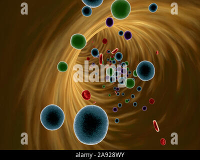 L'intérieur du vaisseau sanguin, l'insuline et les leucocytes à l'intérieur du vaisseau sanguin, les cellules de sang blanches, de haute qualité de rendu 3D de cellules du sang Banque D'Images