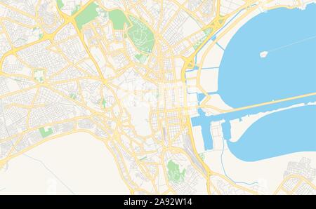 Version imprimable La carte des rues de Tunis, Tunisie. Modèle de carte pour un usage en entreprise. Illustration de Vecteur