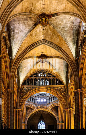 La Cathédrale de Barcelone, riche en typique style gothique avec des fenêtres en verre élégant partout et la conception détaillée Banque D'Images