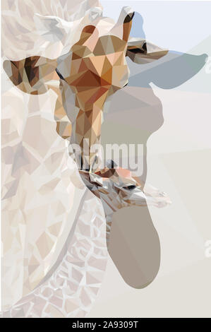 Low poly illustration d'une girafe et son enfant à l'intérieur de la forme d'une girafe's head Banque D'Images