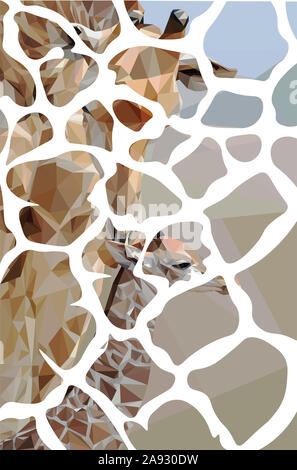 Low poly illustration d'une girafe et son enfant à l'intérieur de la forme du motif sur leur fourrure Banque D'Images