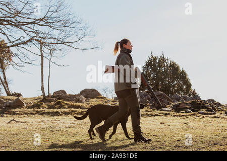 Femme avec chien Banque D'Images