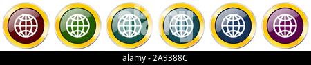 Globe icon set brillant, argent métallisé golden illustrations vectorielles en 6 options pour la conception de sites web et applications mobiles Illustration de Vecteur