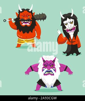 Oni démon japonais cartoon set Illustration de Vecteur