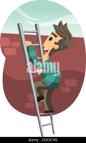 Man climbing ladder vector cartoon illustration Illustration de Vecteur