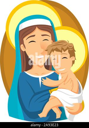 Vierge Marie et l'enfant Jésus cartoon illustration Illustration de Vecteur