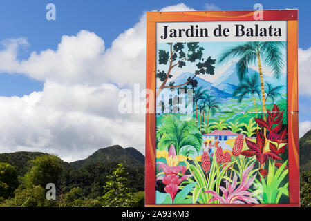 Le signe d'entrée dans les jardins de Balata, Martinique, French West Indies. Banque D'Images