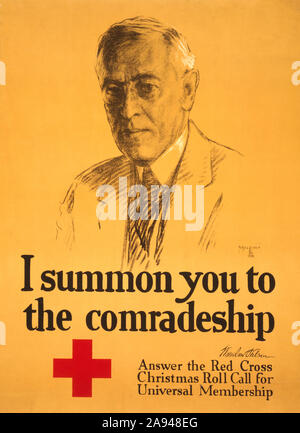 'Je vous convoquer à l'camaraderie - Woodrow Wilson, répondre à l'appel de Noël de la Croix Rouge pour l'adhésion universelle', American Red Cross Poster, Artwork par L.M. Aux États-Unis, Mielziner Prtg. & Lith. Co., 1918 Banque D'Images