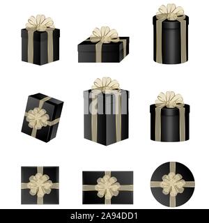 Cadeaux noir avec de l'or et ruban bow transparent Illustration de Vecteur