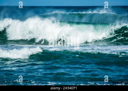 De grandes vagues de l'océan s'écrasant près du rivage; Wellington, Île du Nord, Nouvelle-Zélande Banque D'Images