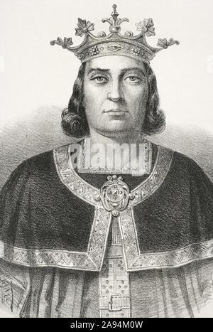 Fernando III de Castille "el Santo" (1199/1201-1252). Rey de Castilla y León entre 1217-1252 entre 1252-1252. Unificó los reinos de Castilla y León. Dibujo por Letre. Litografía. Detalle. Crónica general de España, Historia Ilustrada Descriptiva y de sus Provincias. La Galice, 1866. Biblioteca Histórico Militar de Barcelone, Catalogne, Espagne. Banque D'Images