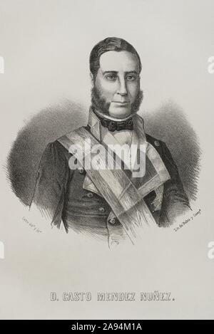 Casto Méndez Núñez (1824-1869). Marino y militar español. Contraalmirante de la Real Armada Española. Dibujo por Letre. Litografía. Crónica general de España, Historia Ilustrada Descriptiva y de sus Provincias. La Galice, 1866. Biblioteca Histórico Militar de Barcelone, Catalogne, Espagne. Banque D'Images