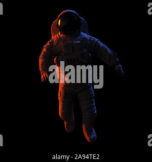 Astronaute, spaceman pendant une sortie dans l'isolé sur fond noir Banque D'Images