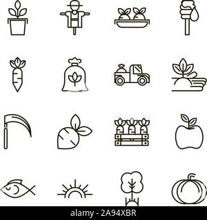 L'agriculture rurale ligne épaisse icons set vector illustration Illustration de Vecteur