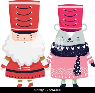 Joyeux Noël Casse-Noisette célébration soldat et ours avec sweater vector illustration Illustration de Vecteur