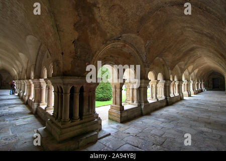 Cloîtres à l'abbaye de Fontenay en Bourgogne, Bourgogne-Franche-comté, la France, la plus grande abbaye cistercienne restant en France. Banque D'Images