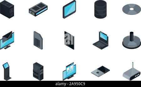 Technologie matériel ordinateur périphérique isométrique icons set vector illustration Illustration de Vecteur