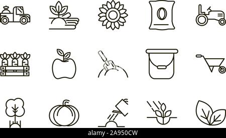 L'agriculture rurale ligne épaisse icons set vector illustration Illustration de Vecteur