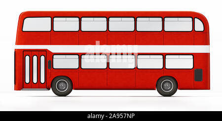 Bus à impériale rouge isolé sur fond blanc. 3D illustration. Banque D'Images
