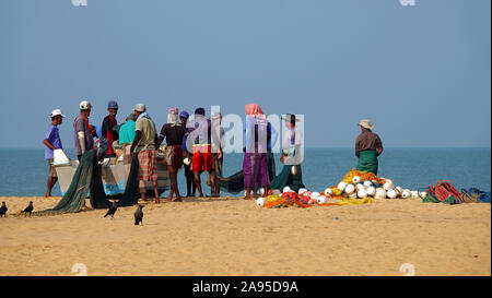 Les pêcheurs, Plage, Negombo, Sri Lanka, Province de l'Ouest Banque D'Images