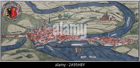 Genève, à la main, gravure sur bois par Sebastian Munster, Bâle, ch. 1550, Suisse Banque D'Images